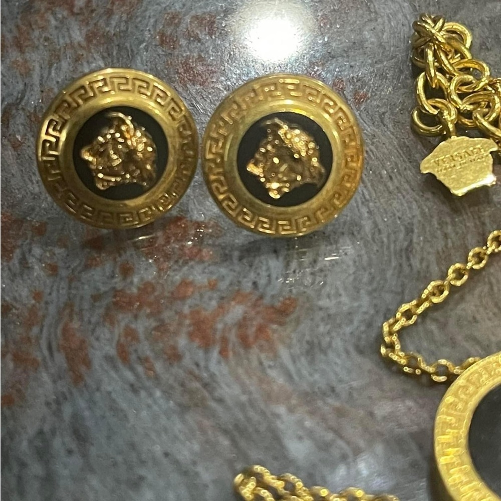 Versace gold tone and enamel round medallion “Medusa” necklace and earri… - Picture 12 of 16